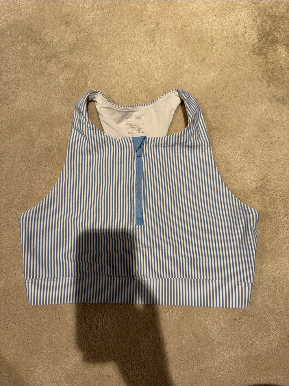 Peloton Striped Blue Zip-Front Sports Bra